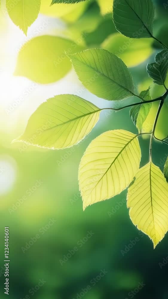 Sunlit green leaves swaying gently in the morning breeze Sunlit green leaves swaying gently in the morning breeze