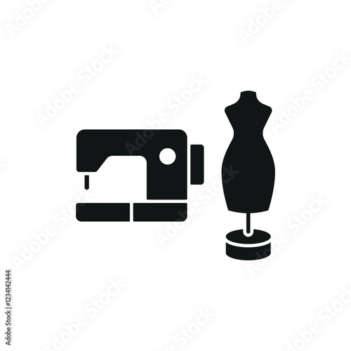 Mannequin and sewing machine set tailor and fashion icon with a sleek and minimalistic design, perfect for fashion designers, clothing brands, and sewing projects.