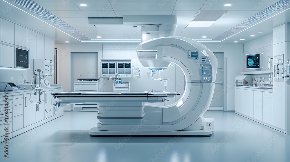 Modern catheterization laboratory equipment isolated on a minimalist background used for diagnosing and treating heart conditions Modern catheterization laboratory equipment isolated on a minimalist background used for diagnosing and treating heart conditions