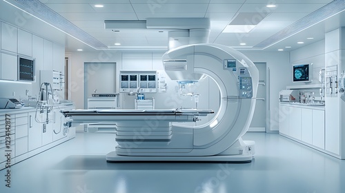 Modern catheterization laboratory equipment isolated on a minimalist background used for diagnosing and treating heart conditions