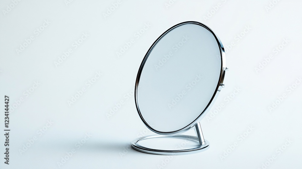 Fototapeta premium Chrome vanity mirror, studio shot, white background, reflection, beauty