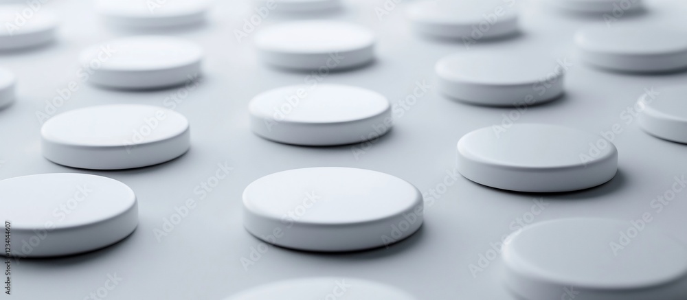 White tablets arranged on a surface, background blurred, medical or pharmaceutical use White tablets arranged on a surface, background blurred, medical or pharmaceutical use
