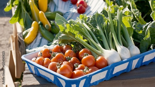 Fresh Vegetables Displayed at Market on Sunny Day in Organic Farm photo