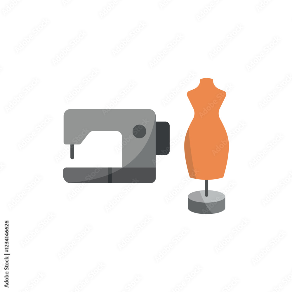 Mannequin and sewing machine set tailor and fashion icon with a sleek and minimalistic design, perfect for fashion designers, clothing brands, and sewing projects. Mannequin and sewing machine set tailor and fashion icon with a sleek and minimalistic design, perfect for fashion designers, clothing brands, and sewing projects.