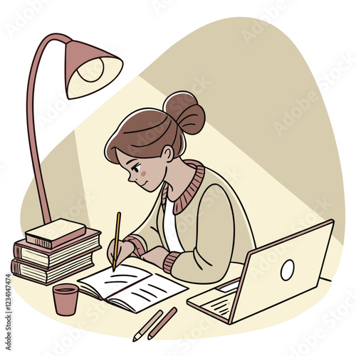 Young female student preparing for college school exams
