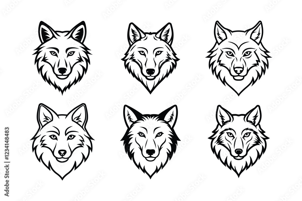 Fototapeta premium Gray Wolf (Canis lupus) animal design, labeled line art vector art illustration.