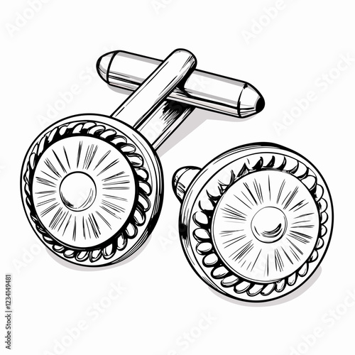 Elegant round cufflinks with intricate details in black and white