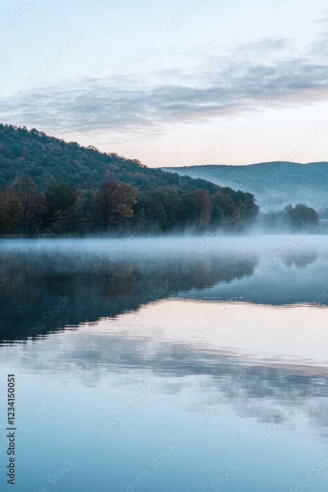Fototapeta premium Boat on Lake Surrounded by Trees