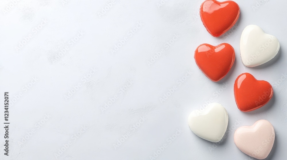 Three red hearts arranged on a white background for romantic or love themed designs and concepts Three red hearts arranged on a white background for romantic or love themed designs and concepts