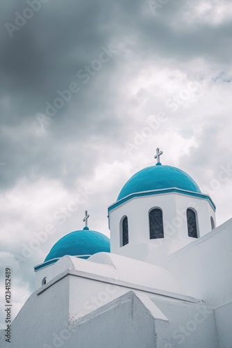 White building with blue domes photo