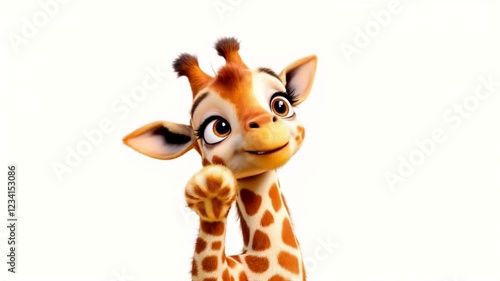 Cute cartoon giraffe portrait, white background, playful expression, animation