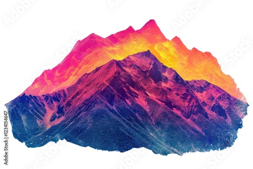 Mountain Risograph style volcano nature white background. photo