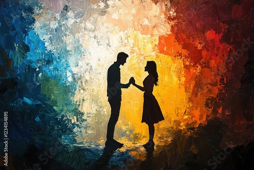 oil painting of a a man proposing to a woman created with Generative AI. romantic painting for valentine day. photo