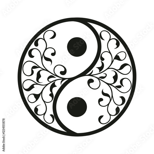  a yin-yang symbol with detailed, swirling line patterns.