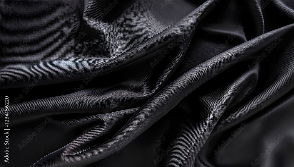 Obraz premium A close-up of black, shiny, and smooth fabric with intricate folds and textures, showcasing the material's luxurious and elegant appearance Generative AI