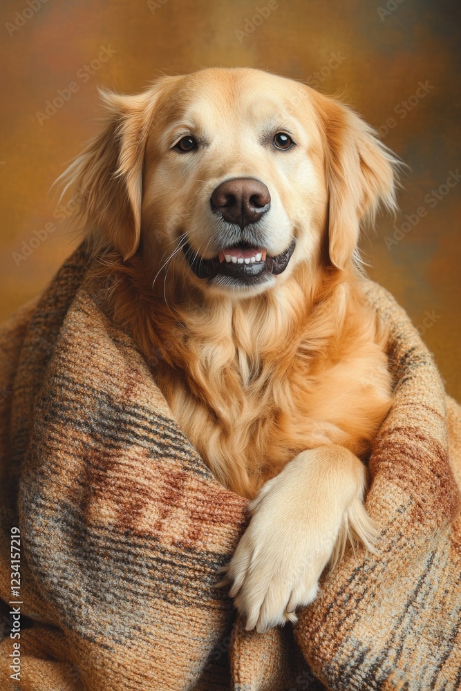 Obraz premium Golden Retriever Wrapped in Blanket
