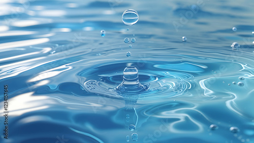 A highly realistic close up of clear blue water with gentle ripples and natural reflections in sunlight