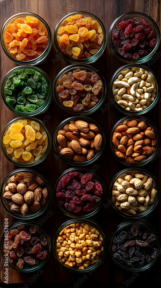 Fototapeta premium Assorted Dried Fruits and Nuts in Glass Jars
