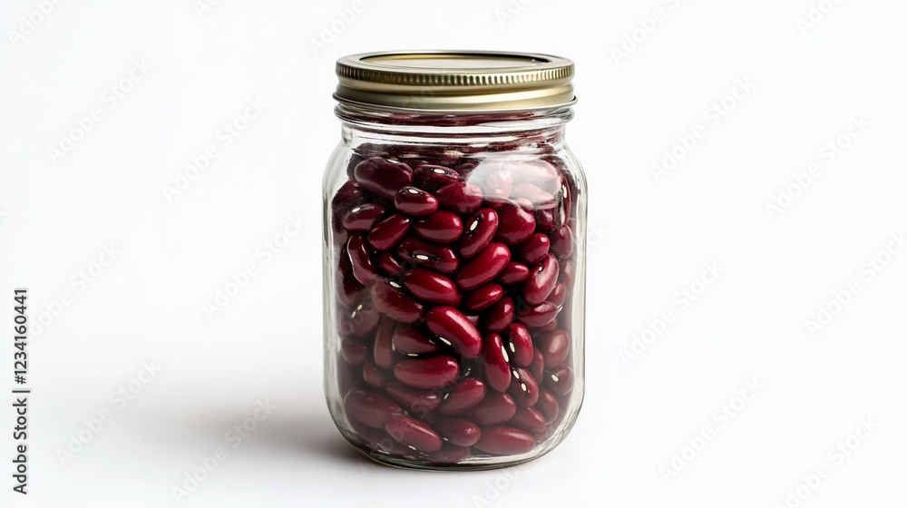 Glass jar of kidney beans on white background, studio shot, food storage Glass jar of kidney beans on white background, studio shot, food storage