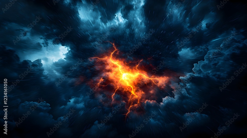 Fototapeta premium Cosmic Storm: Fiery Energy in Dark Nebula