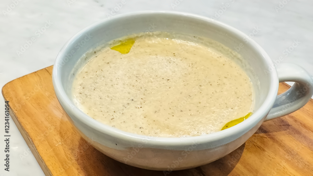 Creamy Mushroom Truffle Soup Bowl Serving. Creamy Mushroom Truffle Soup Bowl Serving.