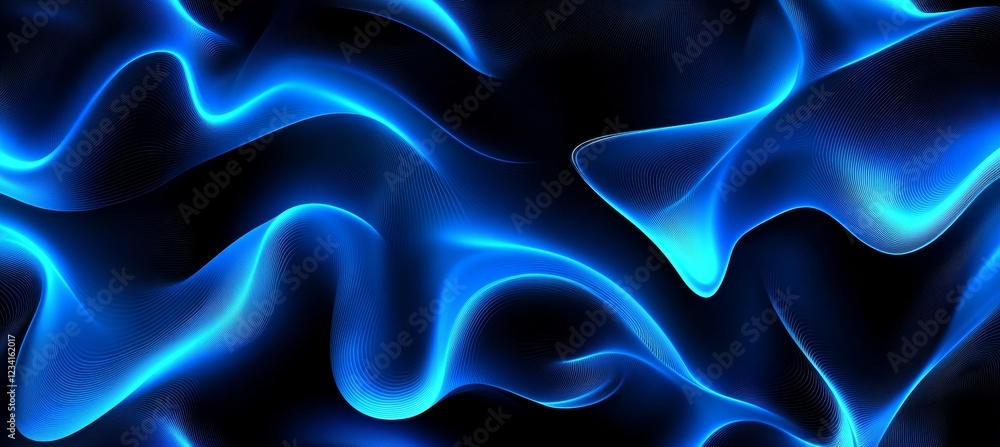 Fototapeta premium Abstract Digital Landscape with Glowing Blue Energy Waves Flowing in a Seamless Pattern