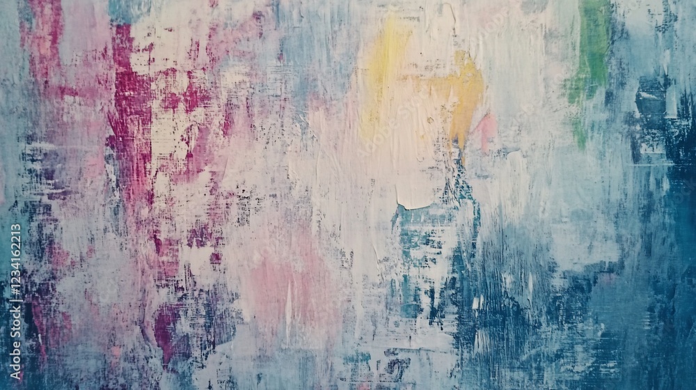 Abstract textured painting with brushstrokes of pink, yellow, green, blue and white Abstract textured painting with brushstrokes of pink, yellow, green, blue and white