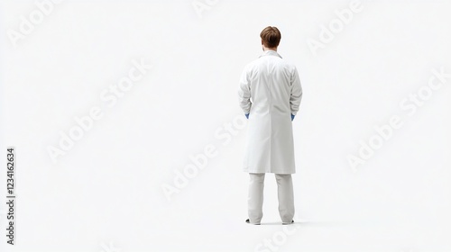 Doctor, lab coat, back view, white background, medical research