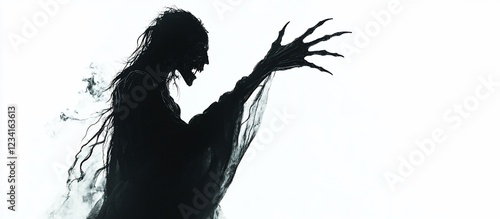 Ghastly Specter Reaches, White Background, Horror Film