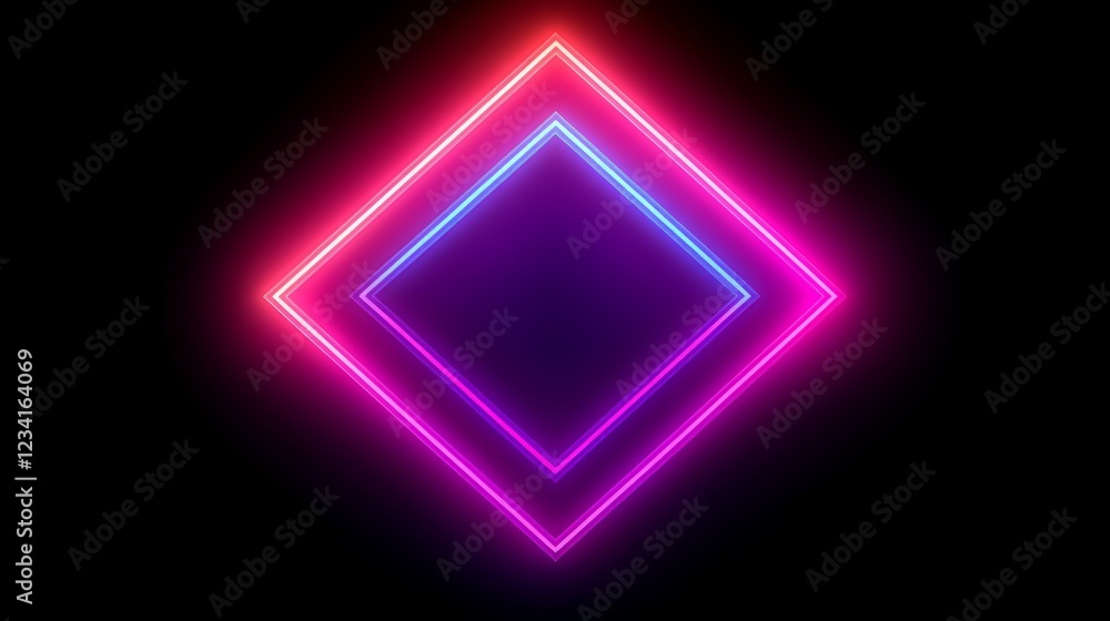 Glowing neon rhombus frame, dark background, digital art, design element Glowing neon rhombus frame, dark background, digital art, design element