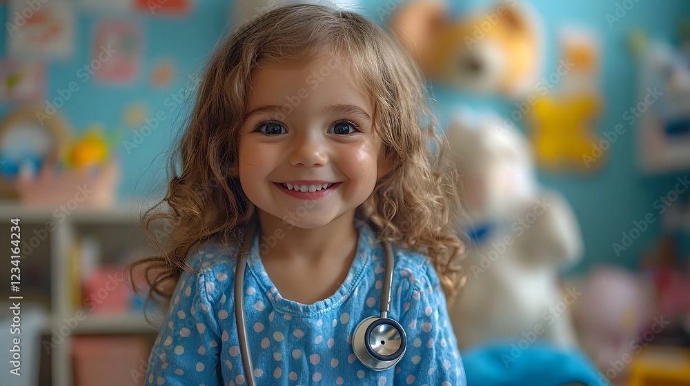 Pediatric lady doctor using a stethoscope on a toddler patient in a welllit exam room featuring playful decorations and a welcoming environment Pediatric lady doctor using a stethoscope on a toddler patient in a welllit exam room featuring playful decorations and a welcoming environment