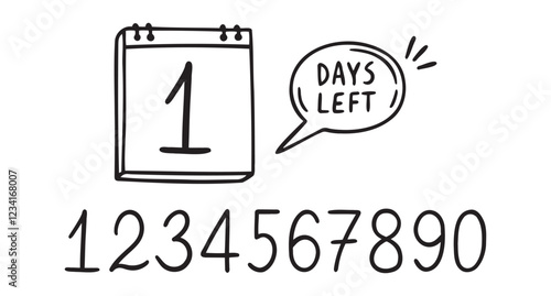 One day left. Doodle calendar symbol for 1 day left for promotion icon. hand drawn isolated style