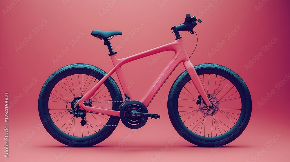 Fototapeta premium Vibrant pink bicycle against a smooth gradient backdrop showcasing modern design elements