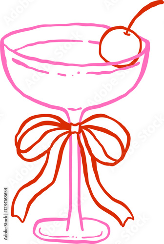 Wallpaper Mural Cocktail Glass Cherry with Bow Outline Torontodigital.ca