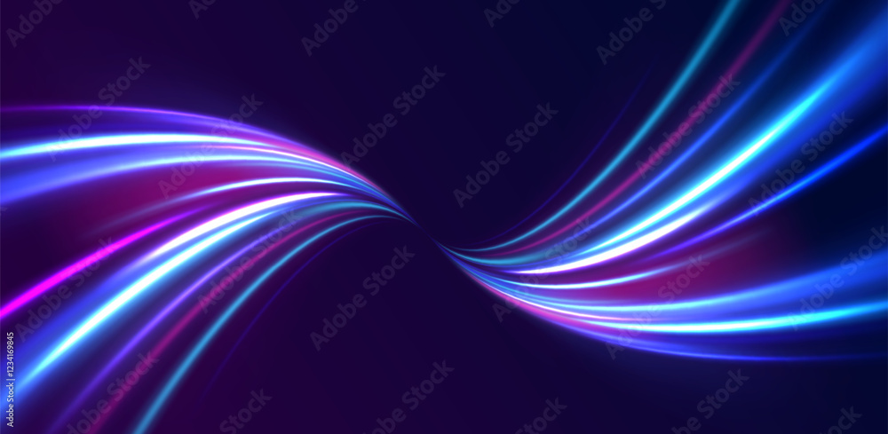 Obraz premium Panoramic high speed technology concept, light abstract background. Abstract neon background with shining wires. 
