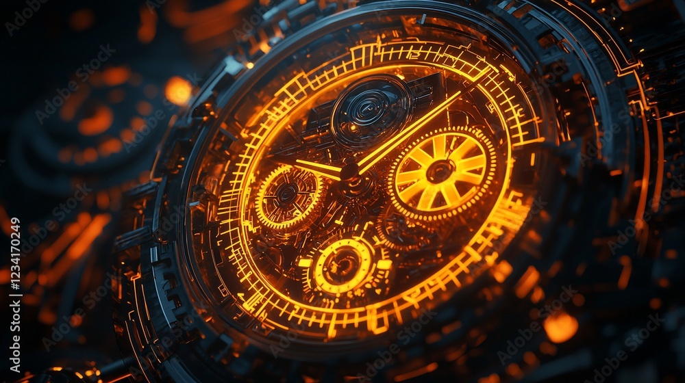 Futuristic Clockwork Mechanism Glowing Orange Futuristic Clockwork Mechanism Glowing Orange