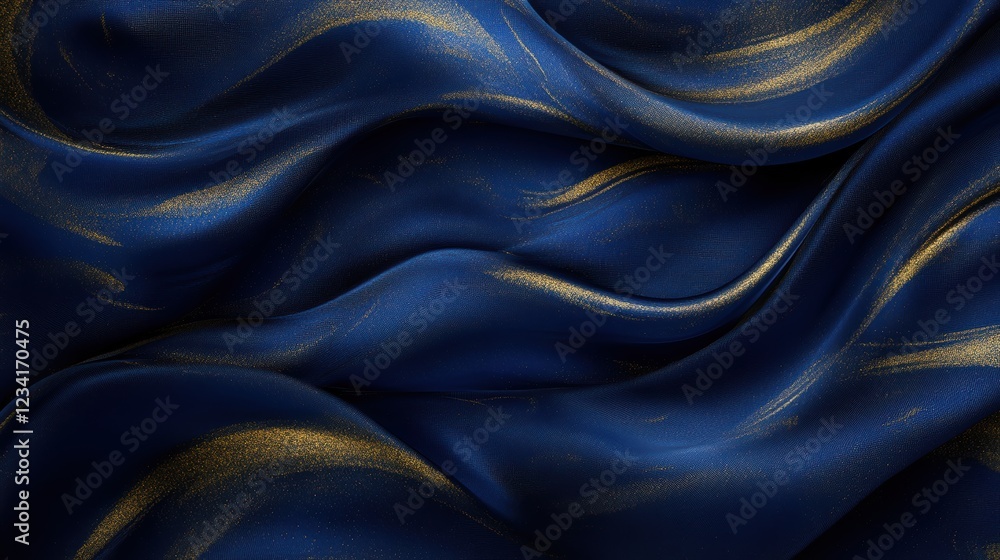 Obraz premium Beautiful Navy Blue Paint Swirls with Gold Powder