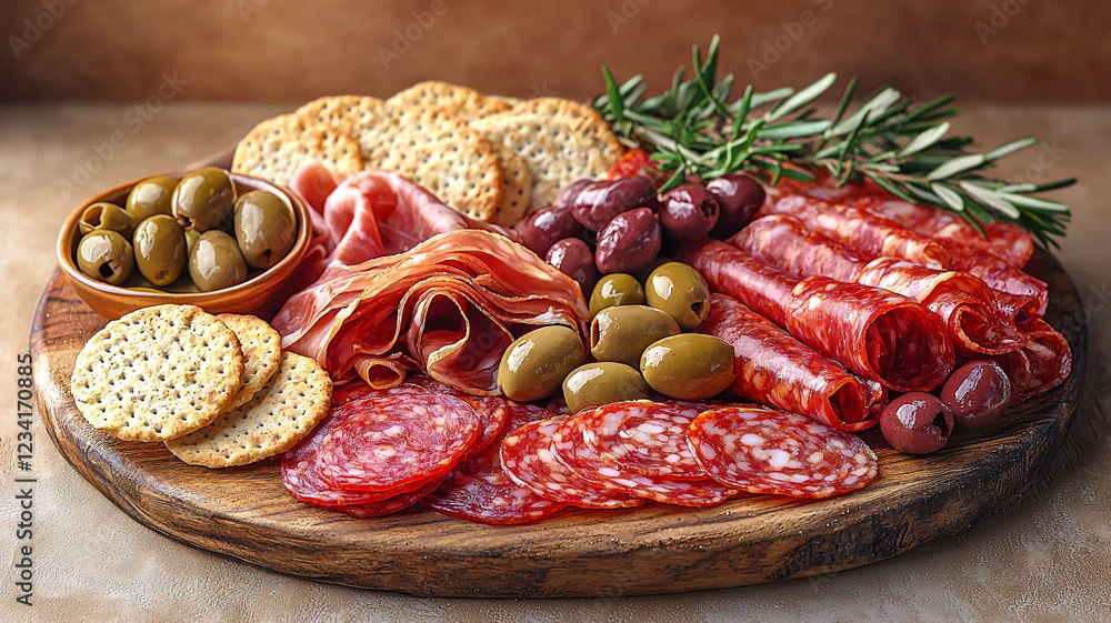 Delicious Italian Antipasto Platter Salami Prosciutto Olives Crackers Delicious Italian Antipasto Platter Salami Prosciutto Olives Crackers