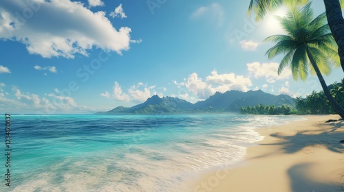 Wallpaper Mural Coastline with palm trees and mountain Torontodigital.ca