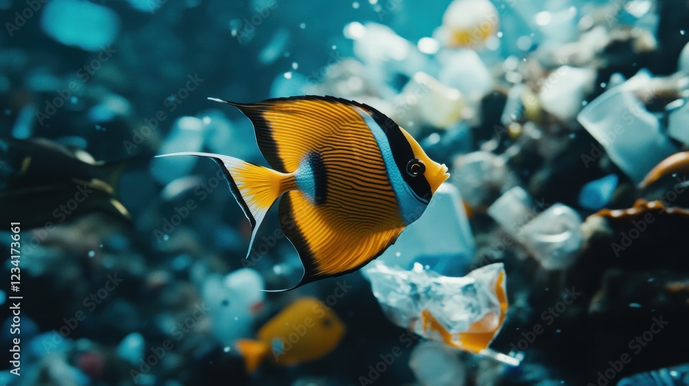 A Striking Butterfly Fish Swims Through Plastic A Striking Butterfly Fish Swims Through Plastic