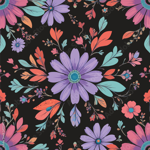 = Beautiful soft midnight floral background. Generative AI.Print