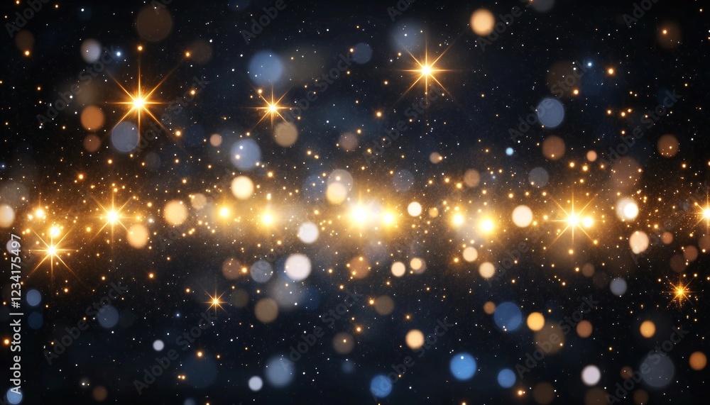 Obraz premium Abstract Glittering Gold Bokeh Lights Festive Christmas Background. Celebratory Texture