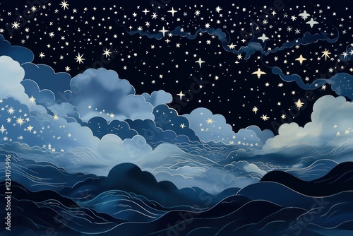 Night scene and a wave of stars backgrounds outdoors nature. photo