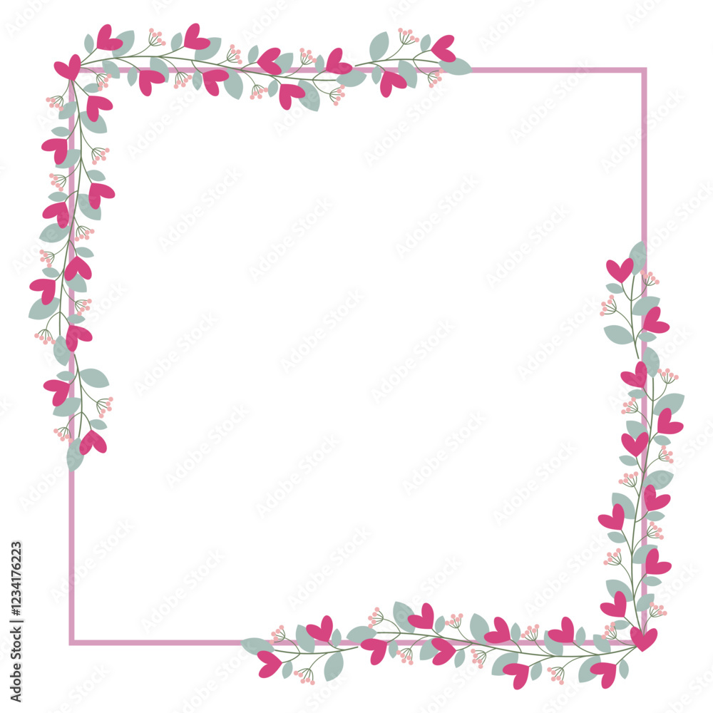 Square Borders Frame Or Wreath With Leaves And Love Pink Flowers
Square Borders Frame Or Wreath With Leaves And Love Pink Flowers