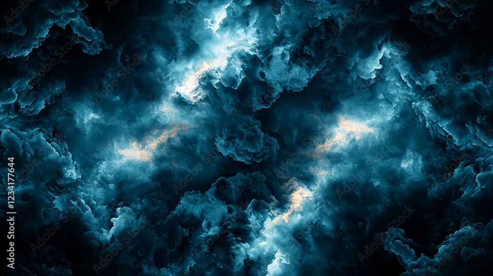 Fototapeta premium Dark Blue and Teal Swirling Clouds Abstract Background
