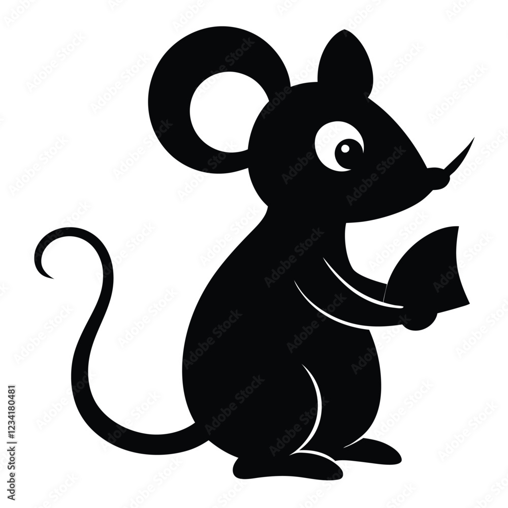 Naklejka premium Adorable enlivened mouse nibbling a little piece of cheese