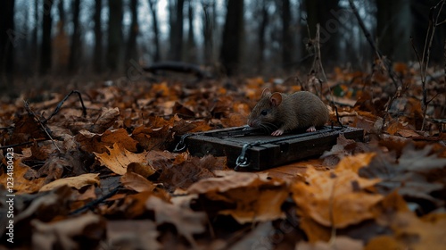 Mouse trapped autumn forest floor leaves danger