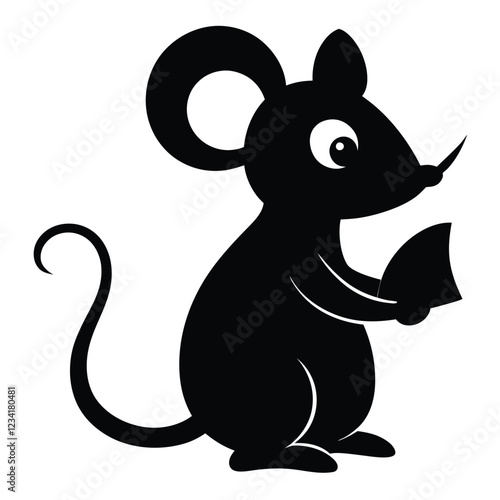 Adorable enlivened mouse nibbling a little piece of cheese