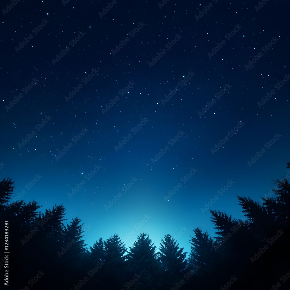 Dark Blue Night Sky Over Silhouetted Trees Dark Blue Night Sky Over Silhouetted Trees