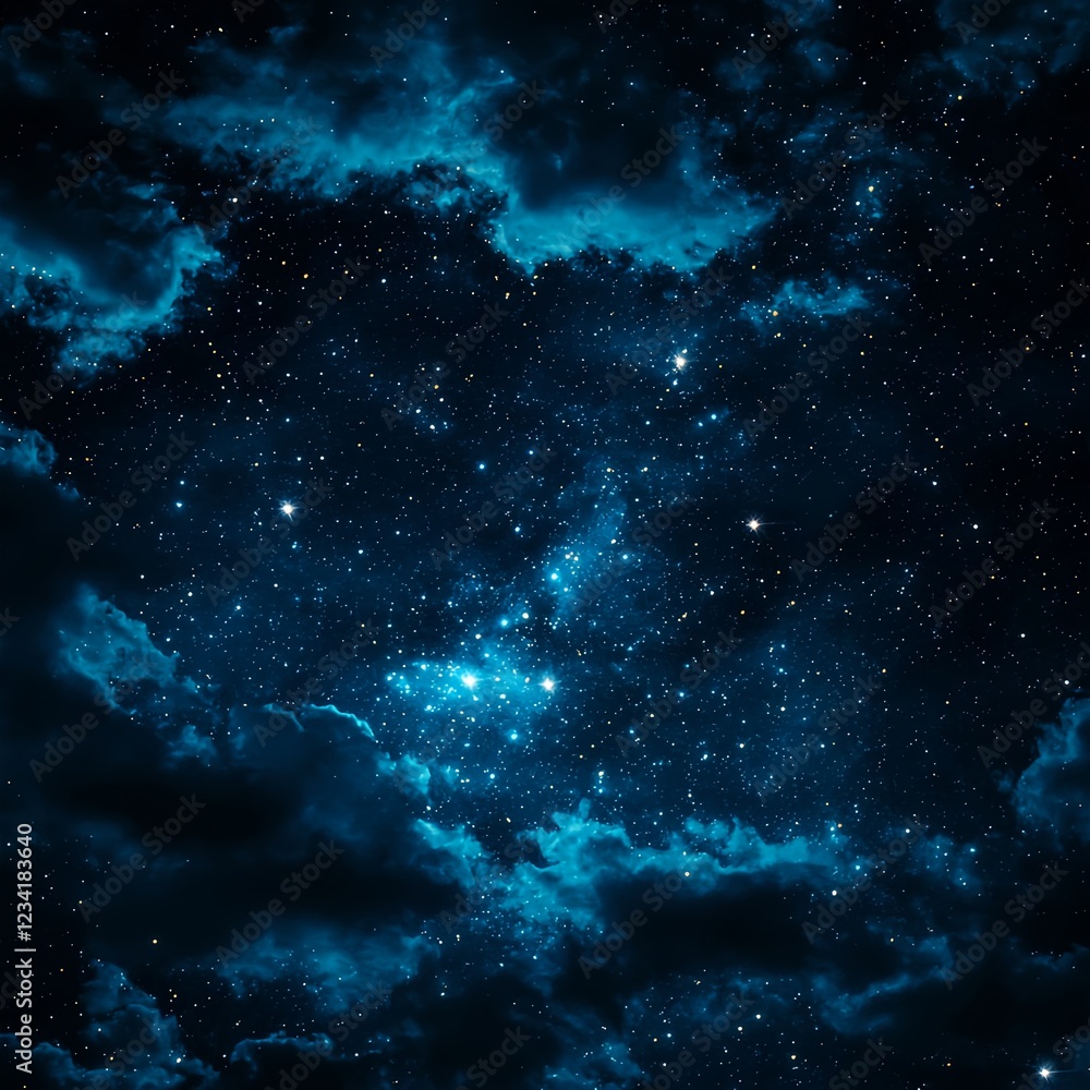 Fototapeta premium Dark Blue Night Sky with Bright Stars and Clouds